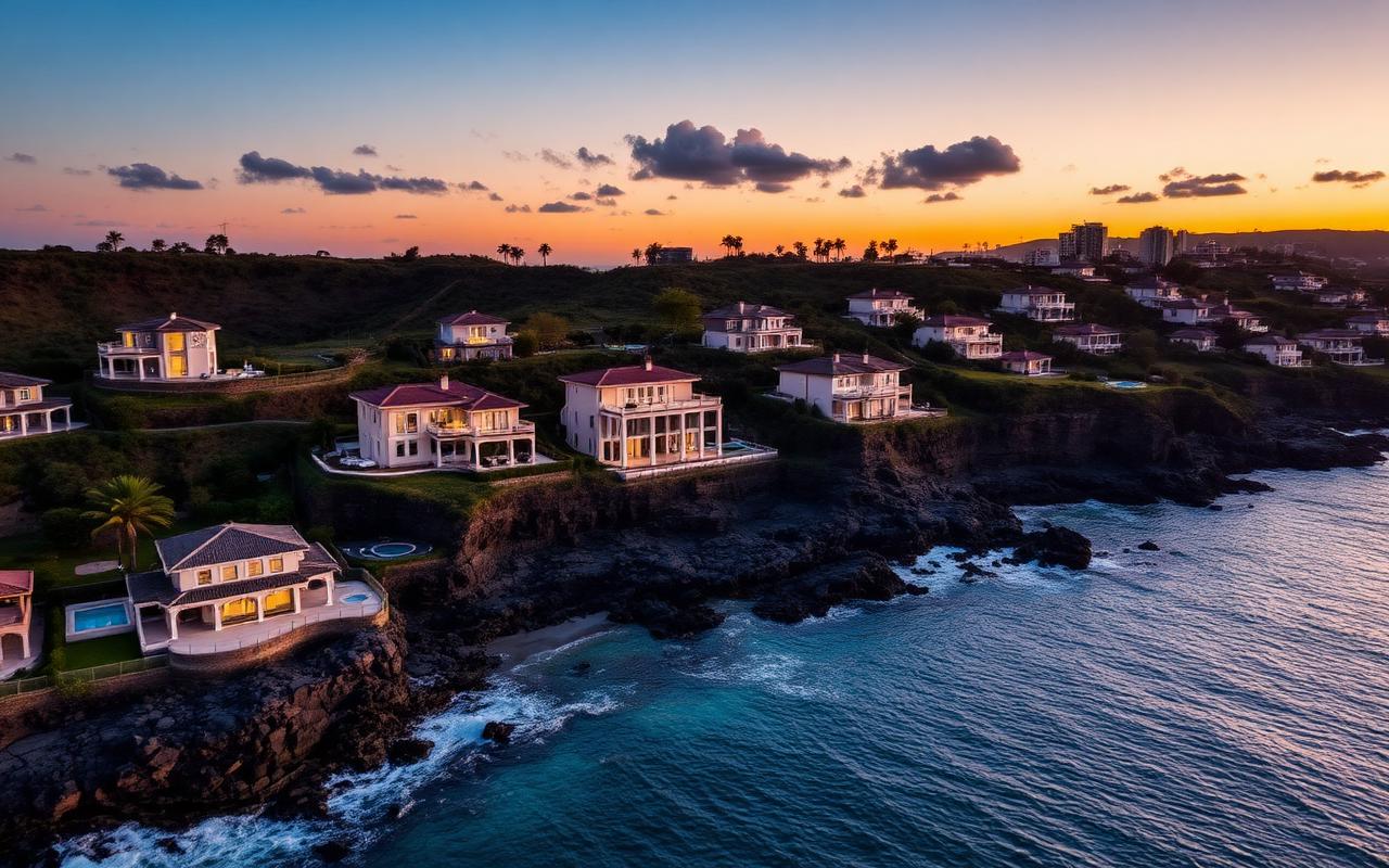 Vista aérea do portfólio de villas Wanderlust ao longo da costa madeirense